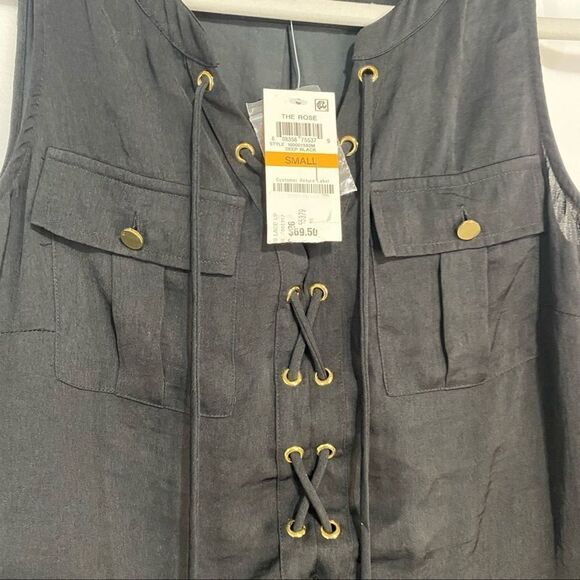 INC International Concepts Lace-Up Top Womens Small Black Sleeveless Blouse - Picture 4 of 6